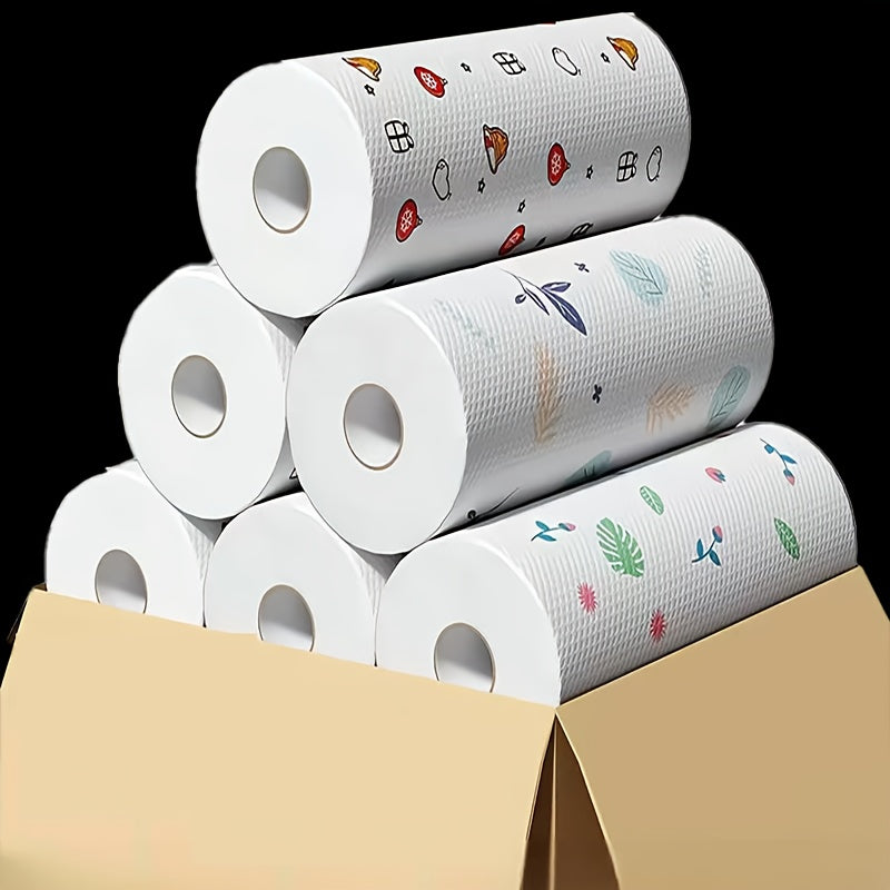 200 Sheets (5 Rolls) Heavy-Duty Multi-Ply Disposable Cleaning Wipes - Strong Absorbent & Grease-Fighting Paper Towels, Bulk Value Pack for Kitchen, Parties, Spills, Dishes, Wiping Floors, Countertops - Easy Replacement Sheets