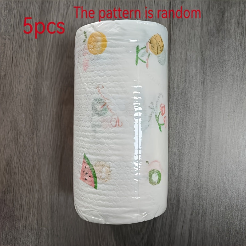 200 Sheets (5 Rolls) Heavy-Duty Multi-Ply Disposable Cleaning Wipes - Strong Absorbent & Grease-Fighting Paper Towels, Bulk Value Pack for Kitchen, Parties, Spills, Dishes, Wiping Floors, Countertops - Easy Replacement Sheets