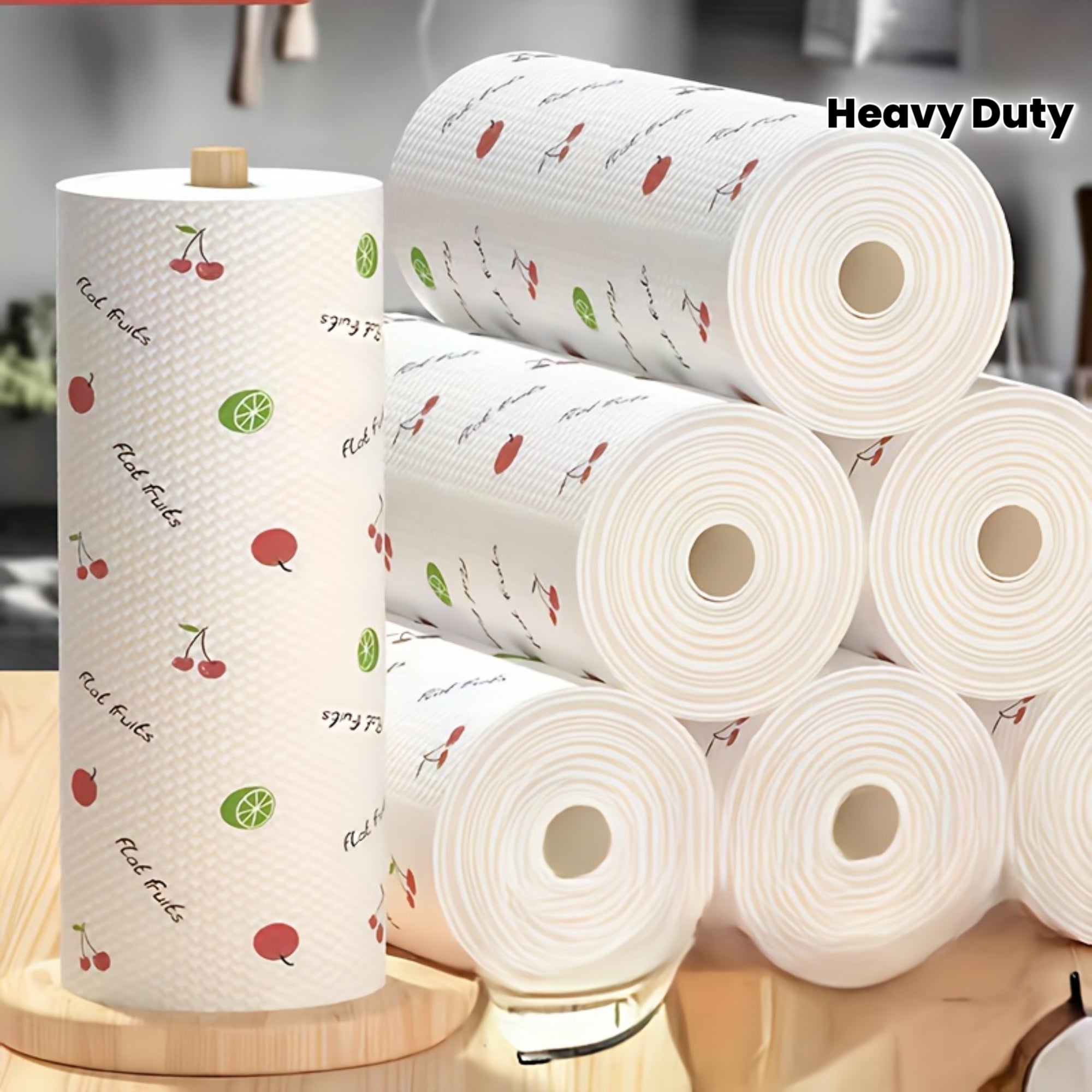 200 Sheets (5 Rolls) Heavy-Duty Multi-Ply Disposable Cleaning Wipes - Strong Absorbent & Grease-Fighting Paper Towels, Bulk Value Pack for Kitchen, Parties, Spills, Dishes, Wiping Floors, Countertops - Easy Replacement Sheets